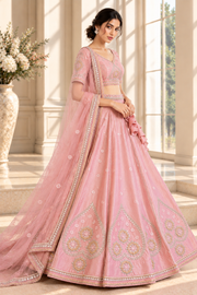 Pink Sanal Silk Lehenga Choli with Jardoshi & Beda Work