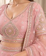 Pink Sanal Silk Lehenga Choli with Jardoshi & Beda Work