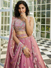 Pink Tissue Sequin Embroidered Bridal Lehenga Choli