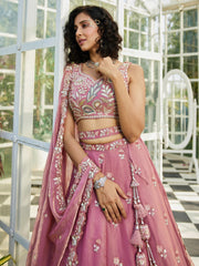Pink Tissue Sequin Embroidered Bridal Lehenga Choli