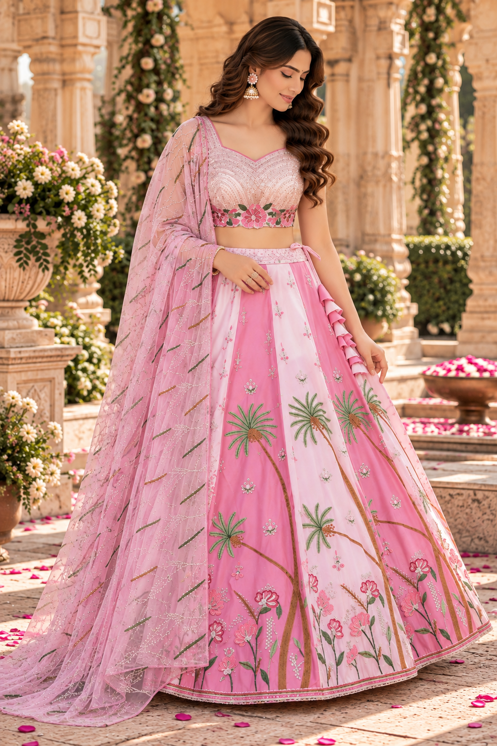 Pink Star Georgette Sequin Embroidered Lehenga Choli