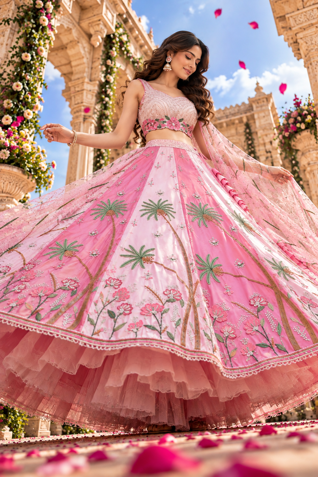 Pink Star Georgette Sequin Embroidered Lehenga Choli