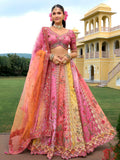 Pink & Peach Fancy Silk Cutwork Embroidered Lehenga Choli