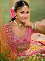 Pink & Peach Fancy Silk Cutwork Embroidered Lehenga Choli