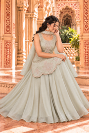 Pista Green Salsa Silk Zari & Sequin Sharara Set