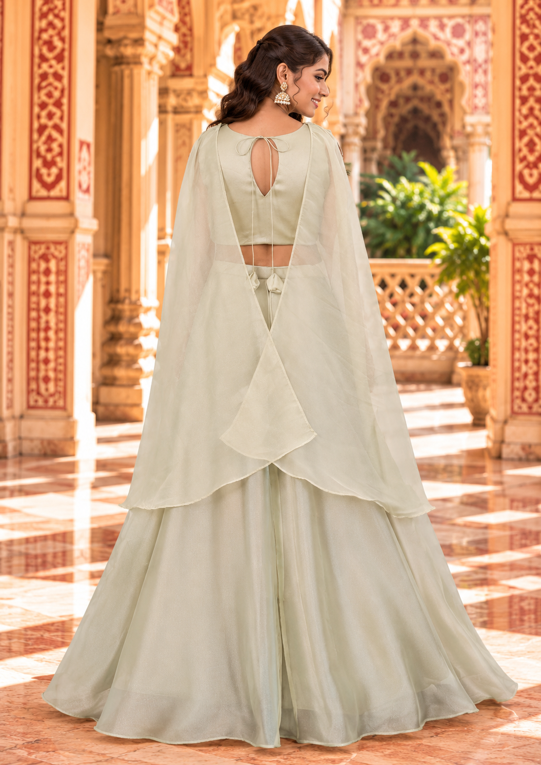 Pista Green Salsa Silk Zari & Sequin Sharara Set
