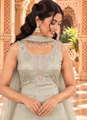 Pista Green Salsa Silk Zari & Sequin Sharara Set