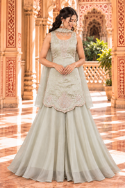 Pista Green Salsa Silk Zari & Sequin Sharara Set