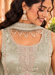 Pista Green Salsa Silk Zari & Sequin Sharara Set