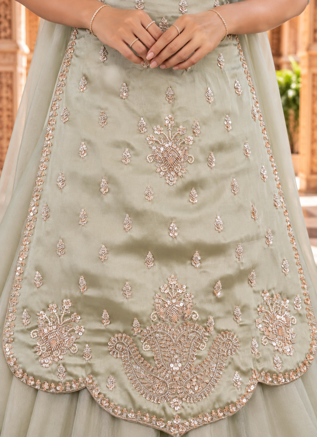 Pista Green Salsa Silk Zari & Sequin Sharara Set