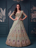 Pista Green Net Peacock Handwork Zari Sequin Lehenga Choli