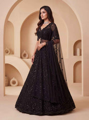 Black Net Motif Handwork German Zari Lehenga Choli