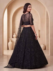 Black Net Motif Handwork German Zari Lehenga Choli
