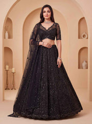 Black Net Motif Handwork German Zari Lehenga Choli