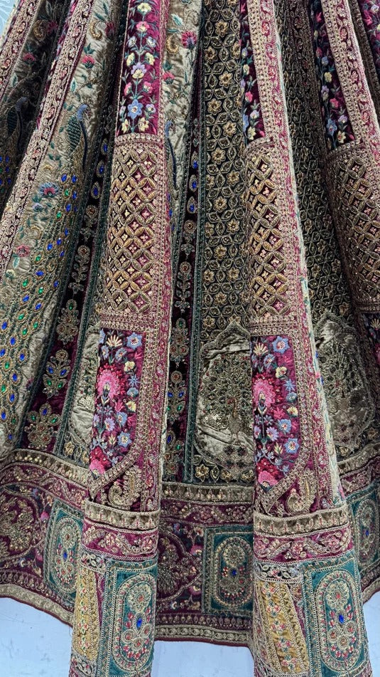 Velvet Dori Sequin Embroidered Bridal Lehenga Choli with Softnet Dupatta