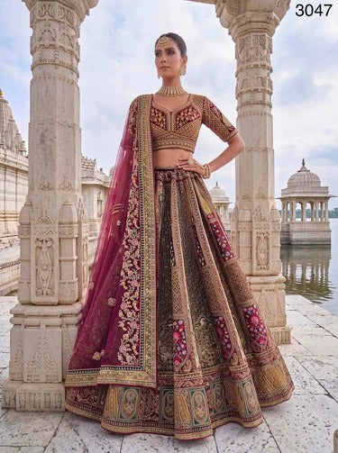 Velvet Dori Sequin Embroidered Bridal Lehenga Choli with Softnet Dupatta