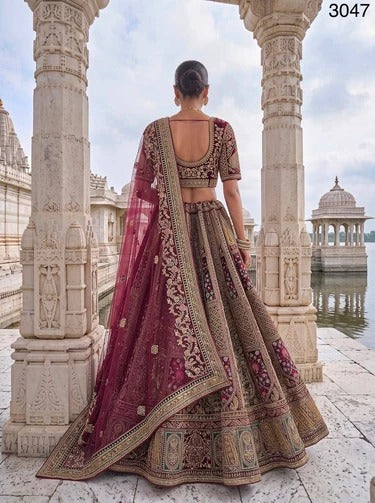 Velvet Dori Sequin Embroidered Bridal Lehenga Choli with Softnet Dupatta