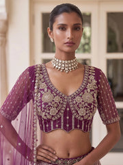 Purple Pure Heavy Net Motif Handwork Zari Sequins Work Bridal Lehenga Choli