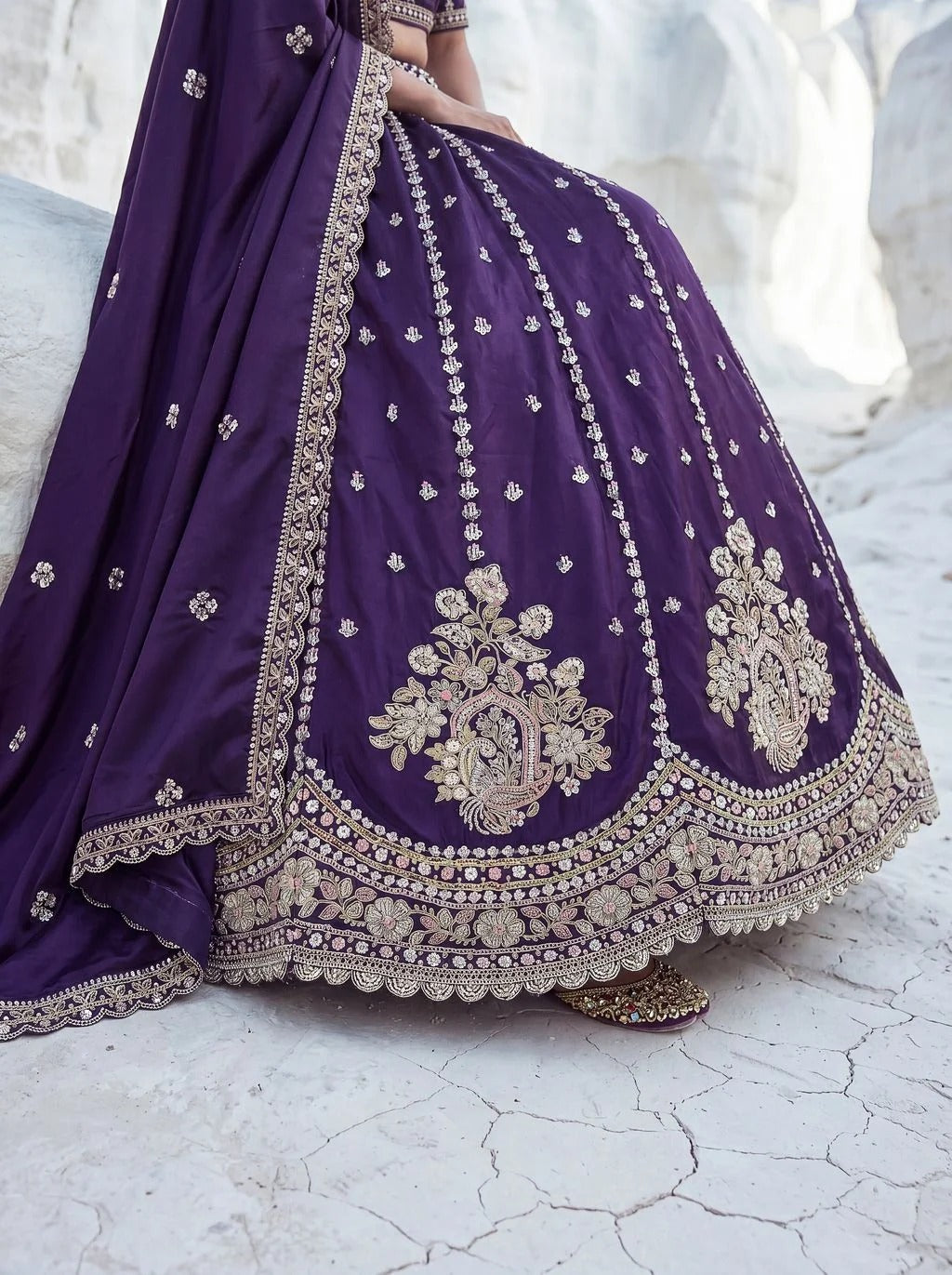 Purple Pure Soft Silk Heavy Sequins Embellishment Work Bridal Lehenga Choli