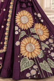 Purple Velvet Lehenga Choli with Sunflower Thread & Sequin Embroidery