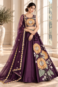 Purple Velvet Lehenga Choli with Sunflower Thread & Sequin Embroidery