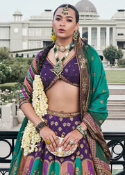 Purple & Teal Green Banarasi Silk Zari Lehenga Choli