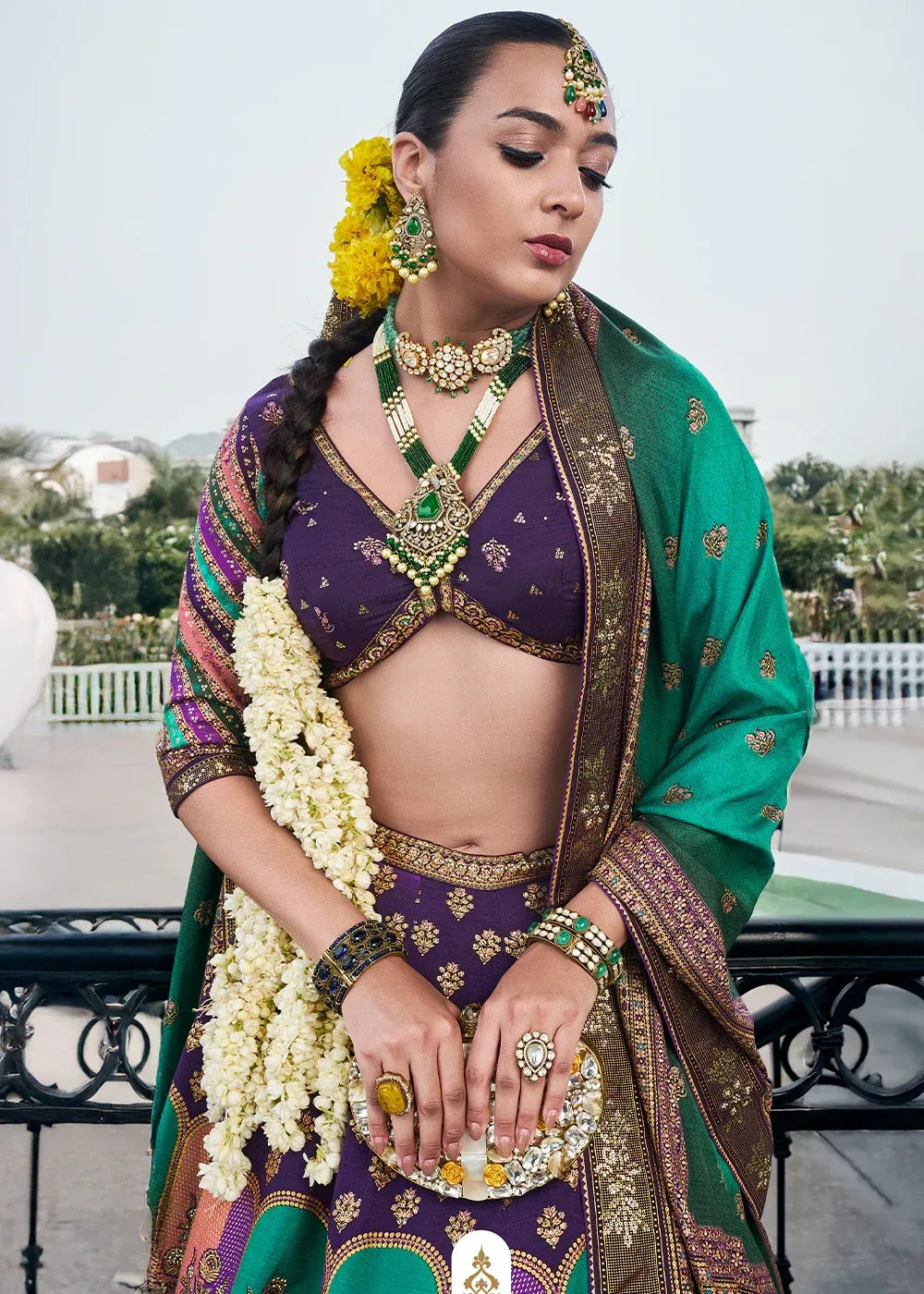 Purple & Teal Green Banarasi Silk Zari Lehenga Choli