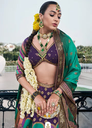 Purple & Teal Green Banarasi Silk Zari Lehenga Choli