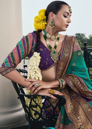Purple & Teal Green Banarasi Silk Zari Lehenga Choli