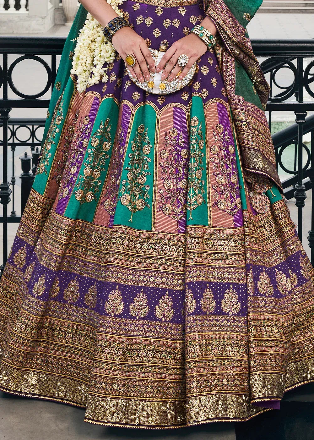 Purple & Teal Green Banarasi Silk Zari Lehenga Choli