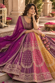 Purple & Yellow Dual-Tone Embroidered Lehenga