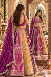 Purple & Yellow Dual-Tone Embroidered Lehenga