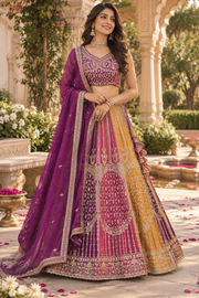 Purple & Yellow Dual-Tone Embroidered Lehenga