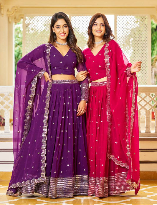 Exquisite Faux Georgette Lehenga Choli Heavy Sequin Embroidery With Dupatta