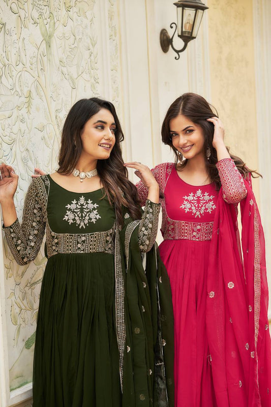 Magnificent Faux Georgette Sequins Worked Festival Long Gown & Duptta