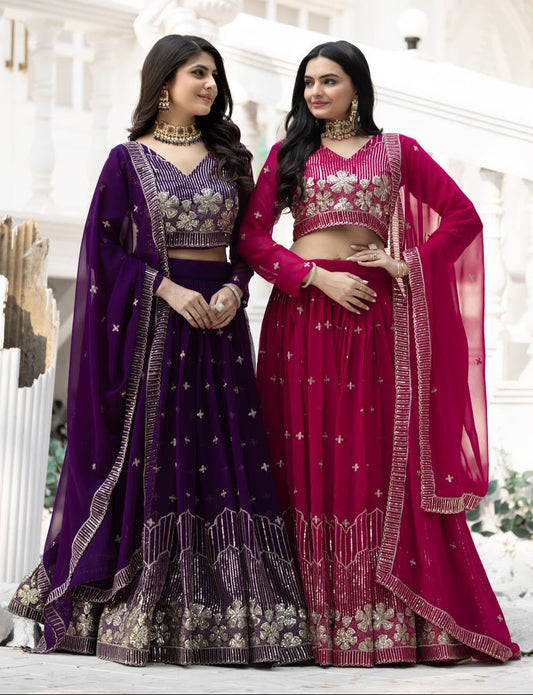 Elegant Faux Georgette Embroidered Lehenga Choli With Matching Dupatta