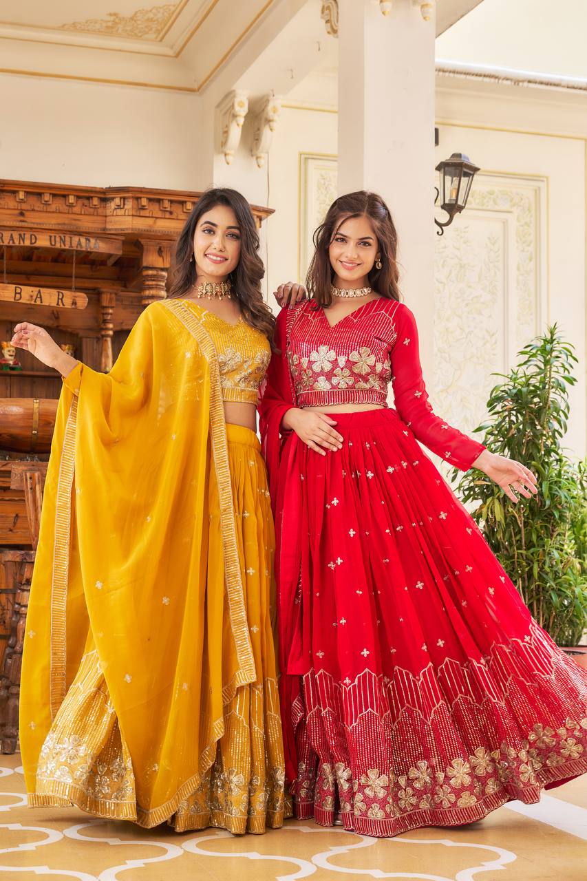 Elegant Faux Georgette Embroidered Lehenga Choli With Matching Dupatta