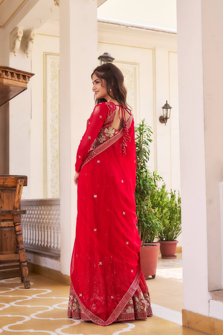 Elegant Faux Georgette Embroidered Lehenga Choli With Matching Dupatta