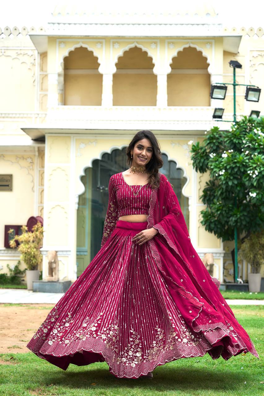 Divine Faux Georgette Sequins Embroidered Lehenga Choli