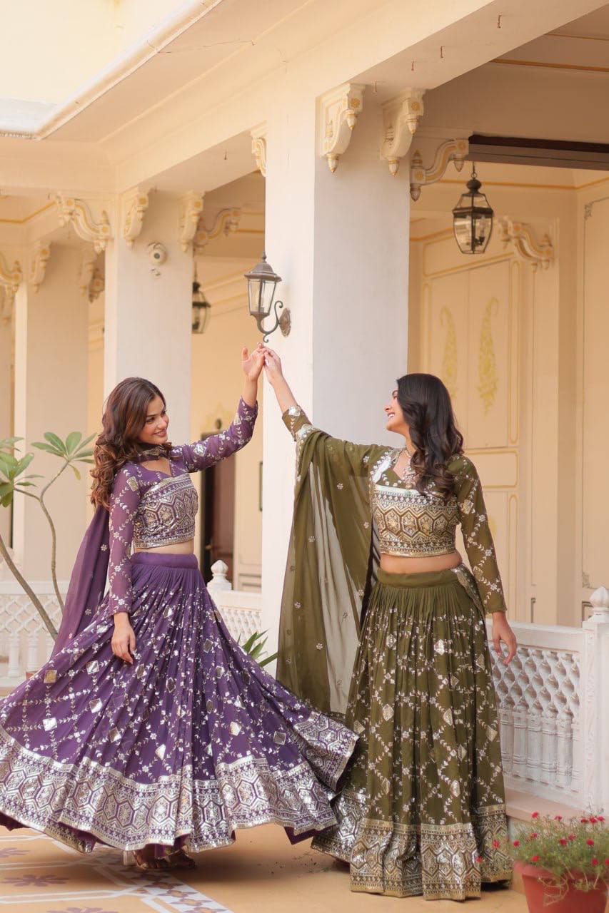 Heavy Faux Georgette Embroidered Lehenga Choli With Dori Latkan