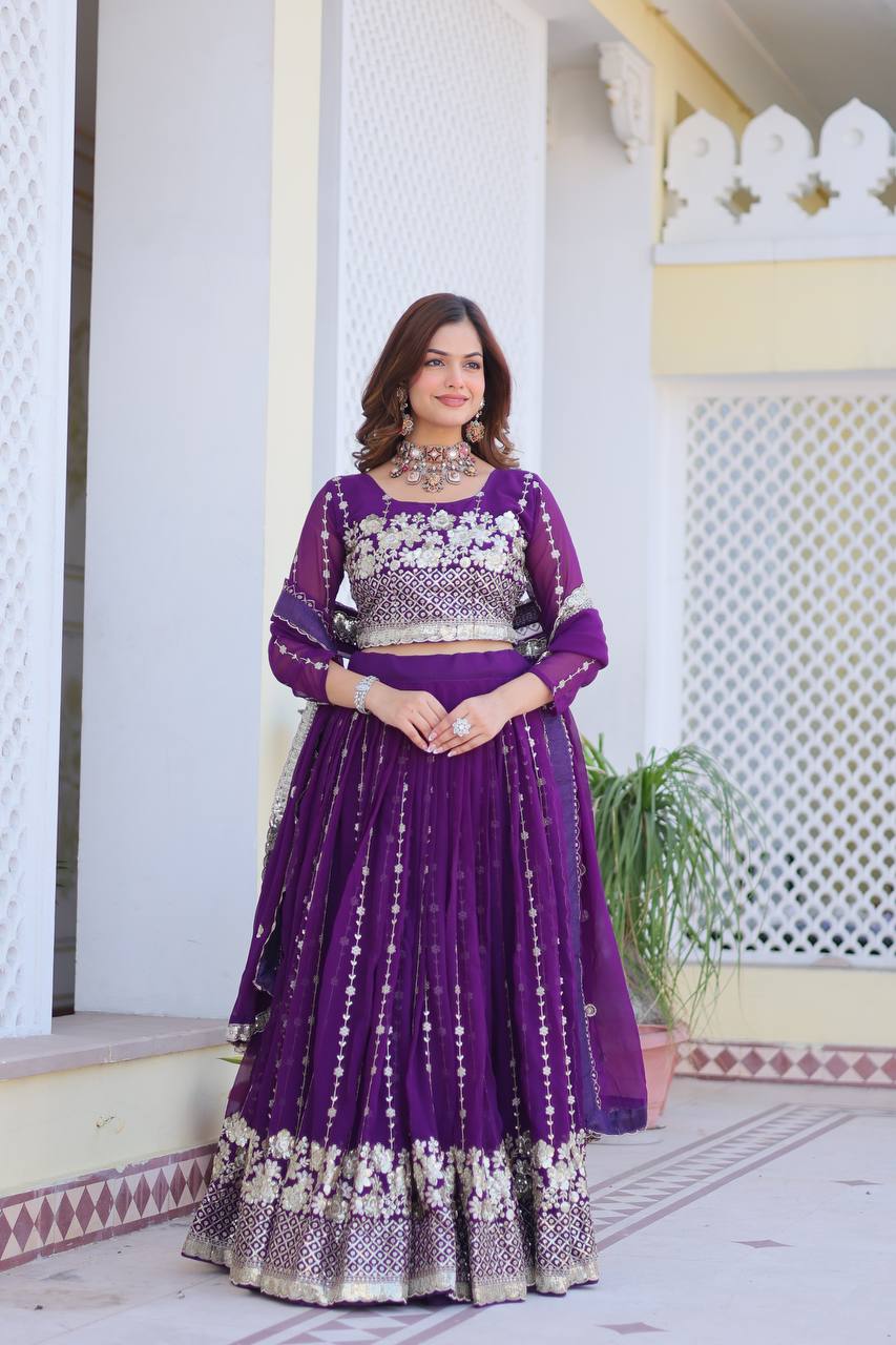 Fabulous Embroidery Sequence Worked Faux Georgette Lehenga Choli