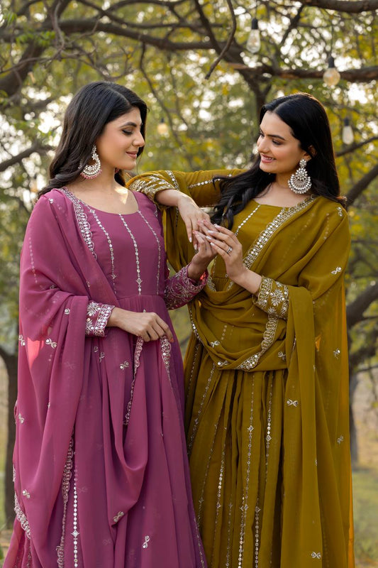 Glamorous Faux Georgette Gown 7mm Sequin Embroidery With Matching Dupatta