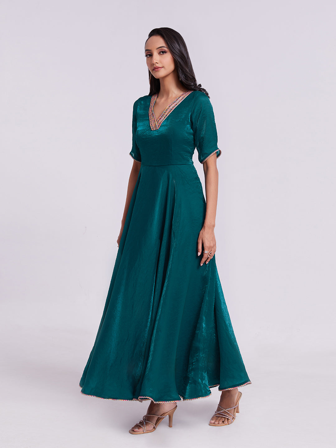 Peacock Blue Anarkali Gown with Lace Work