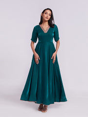 Peacock Blue Anarkali Gown with Lace Work