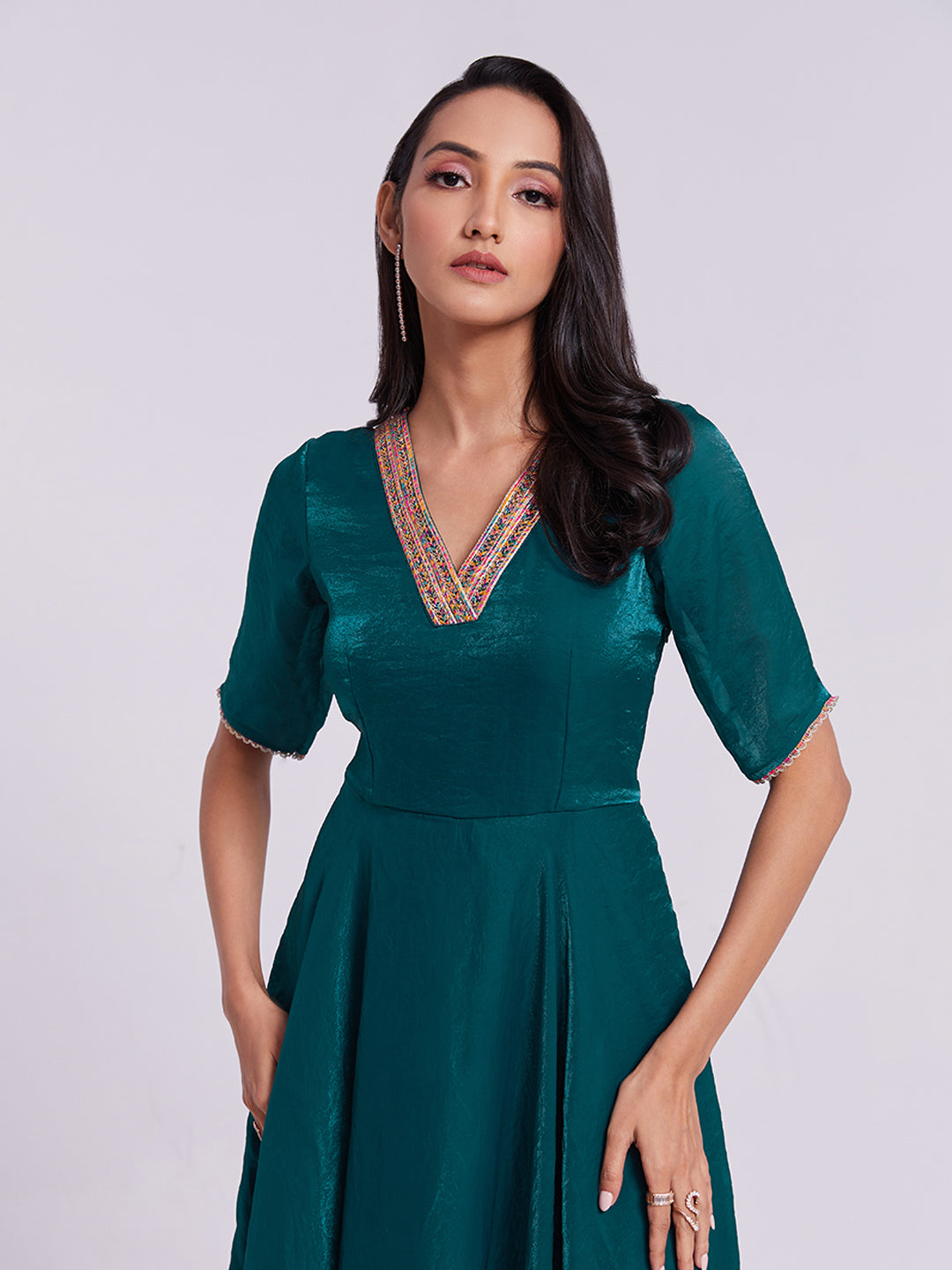 Peacock Blue Anarkali Gown with Lace Work