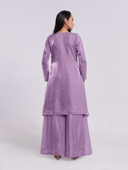 Lilac Pure Organza Kurta Pant Set with Handwork