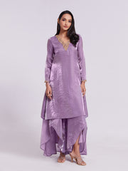 Lilac Pure Organza Kurta Pant Set with Handwork