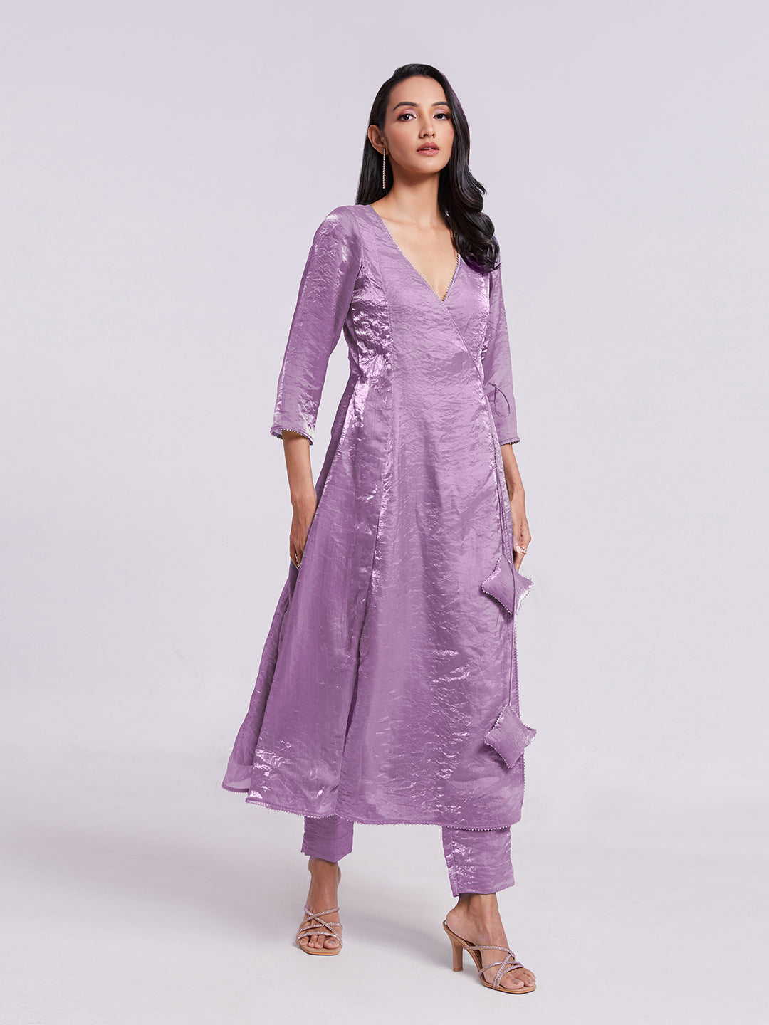 Lilav Pure Organza Wrap-Style Kurta Set with Matching Pants