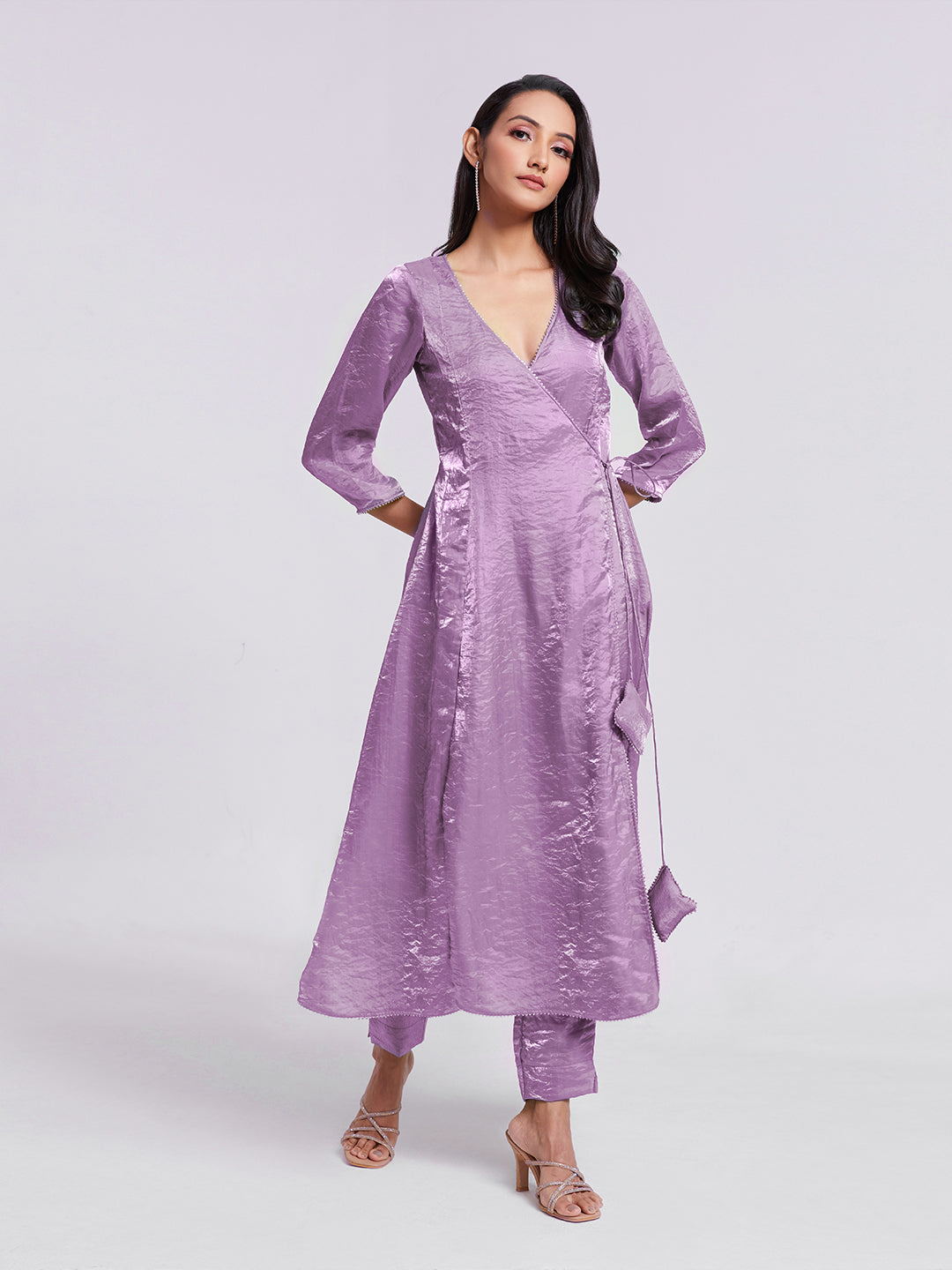 Lilav Pure Organza Wrap-Style Kurta Set with Matching Pants