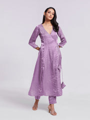 Lilav Pure Organza Wrap-Style Kurta Set with Matching Pants